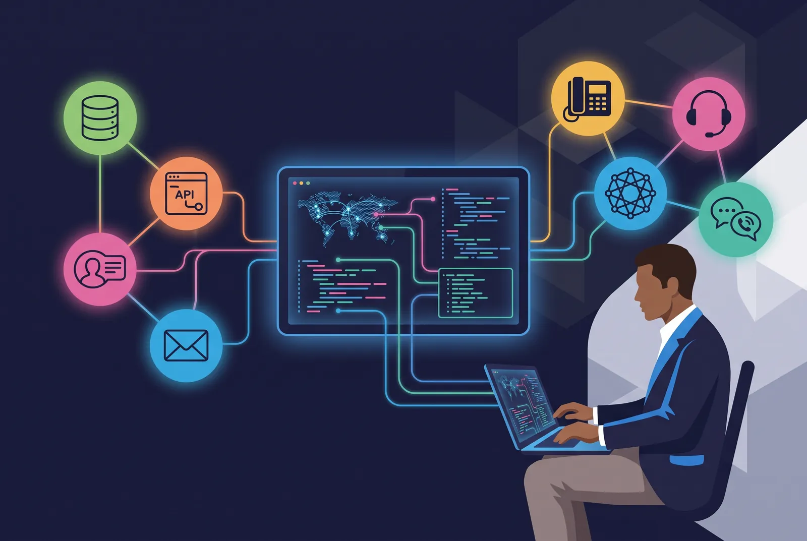 Developer wiring CRM, API, email and telephony systems into one platform