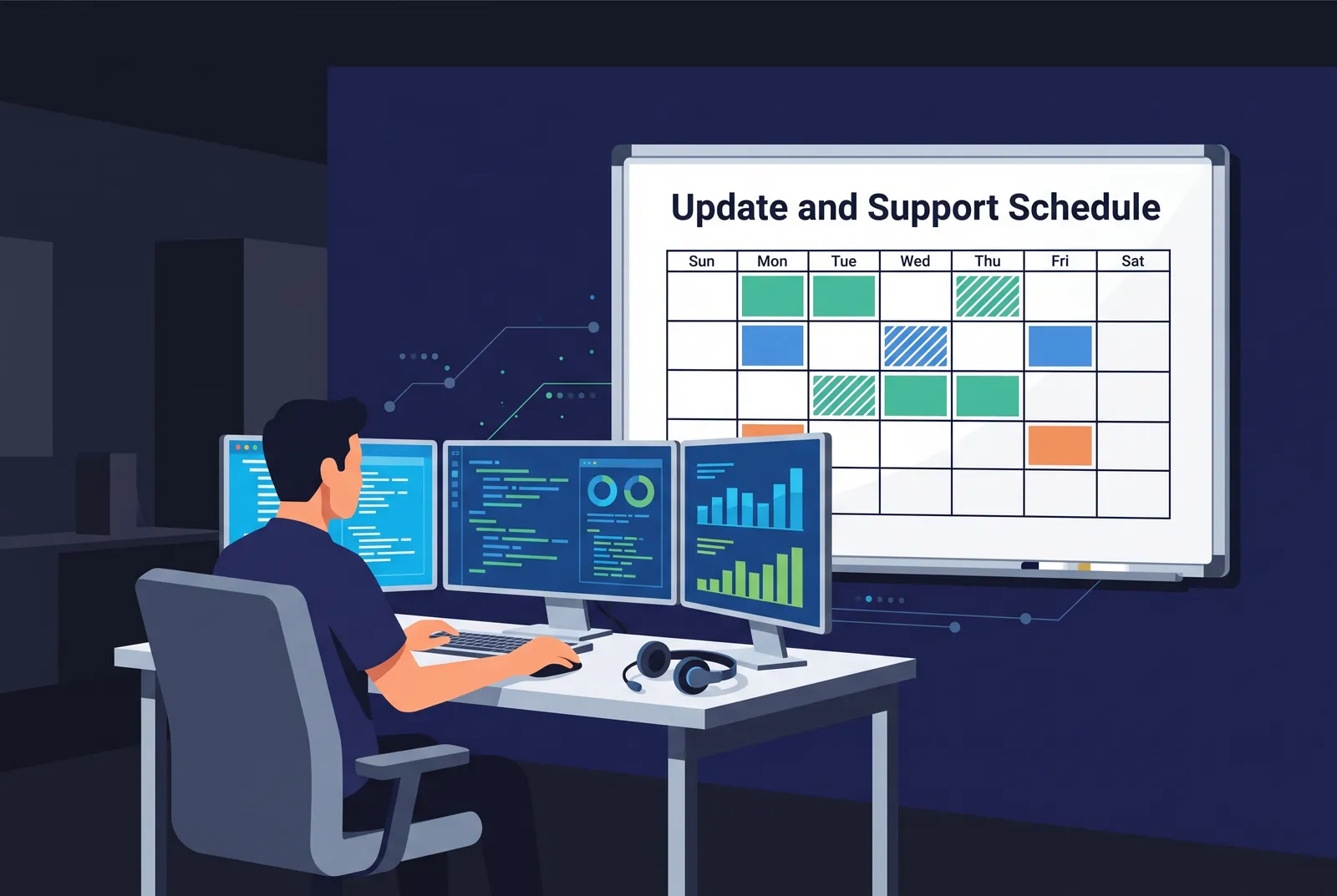 An engineer working against the update and support schedule on the board